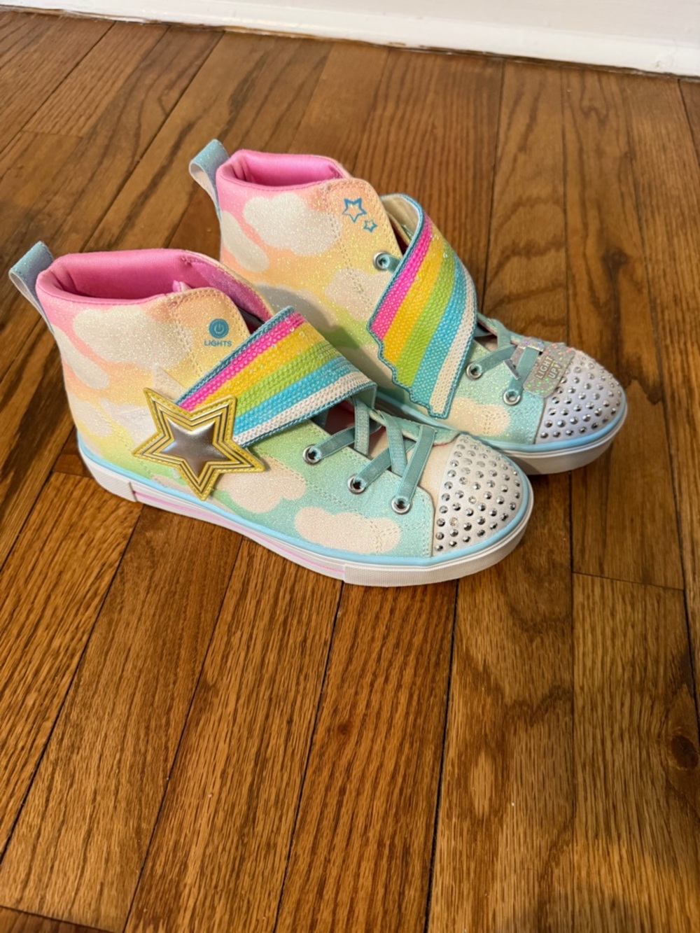 Skechers Kids Rainbow Star Light-Up High-Top Sneakers - Pink, Mint & Yellow
